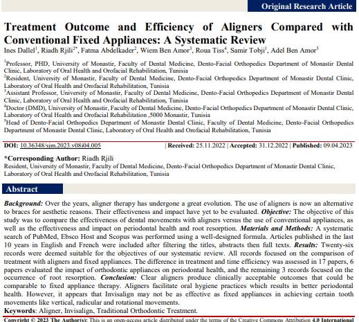Treatment Outcome and Efficiency of Aligners Compared with Conventional Fixed Appliances: A Systematic Review